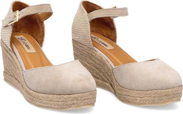 Ayakkabı Fuarı Elit Anastelle Kadın Hakiki Süet Deri Dolgu Topuk Sandalet Bej - Image 1