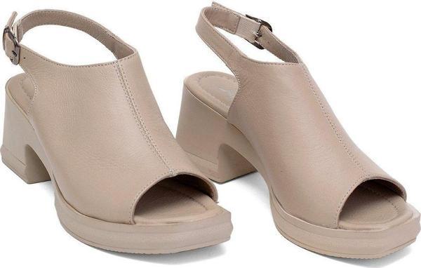 Ayakkabı Fuarı Elit Koc50-05 Kadın Hakiki Deri Topuklu Sandalet Bej - Image 1