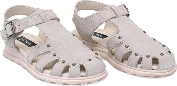 Ayakkabı Fuarı Elit Celestine Kadın Hakiki Deri Düz Sandalet Bej - Image 1