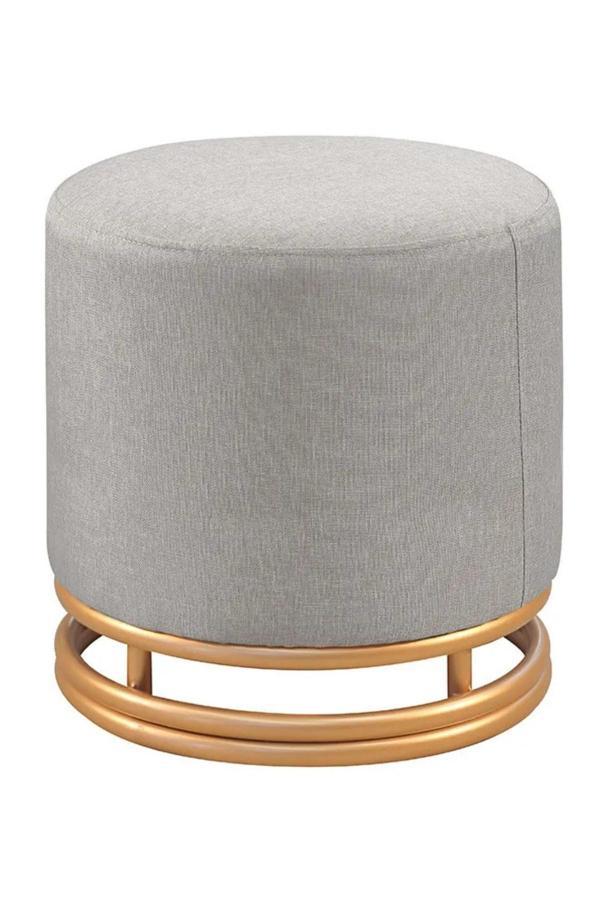 Nuvi Puf Gold Metal Çerçeveli  Keten Çok Amaçlı Dekoratif Oturak, Makyaj Oturağı,Montajsız Puf Bench - Image 1