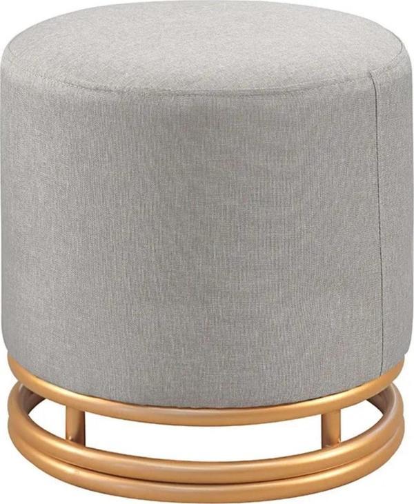Nuvi Puf Gold Metal Çerçeveli  Keten Çok Amaçlı Dekoratif Oturak, Makyaj Oturağı,Montajsız Puf Bench - Image 1
