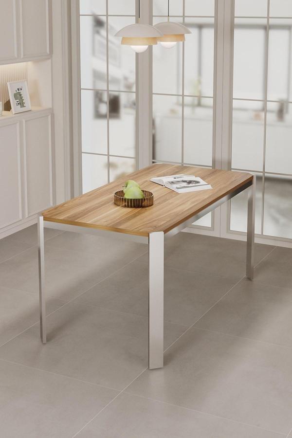 Nexa Metal Ayaklı 70x120 Sabit Ahşap Üst Kalite Mutfak Masası, Yemek Masası, Salon Masası - Image 1