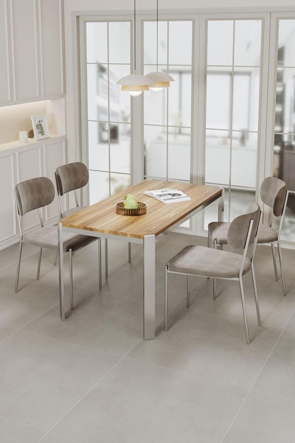 Nexa Demir Metal Ayaklı 70x120 Sabit Masa Yemek Odası Takımı, Mutfak Takımı 4 Adet Sandalye - Image 1