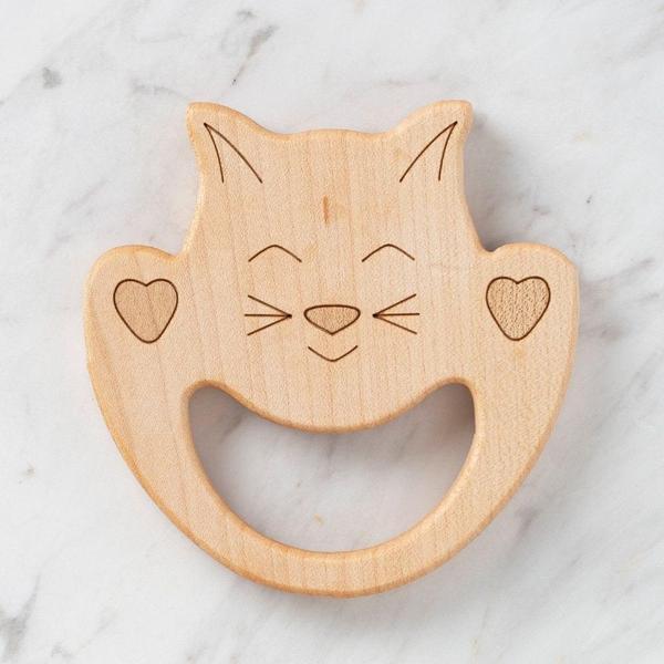 Hobi Baby Kedi Figürlü Organik Ahşap Diş Kaşıyıcı - Image 1