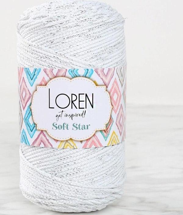  Soft Star Makrome İpi Gümüş Simli Beyaz RM10 - Image 1