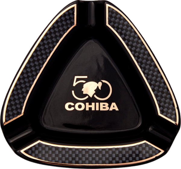Cohiba 50. Yıl Karbon Desenli Siyah Porselen Üçlü Puro Küllüğü - Image 1
