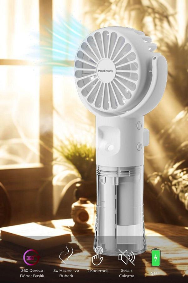 Wodimark Güçlü Pervaneli Renkli Şarjlı Mini El Fanı Işıklı Taşınabilir Şarjlı Taşıma Ipli Mini Vantilatör - Image 1