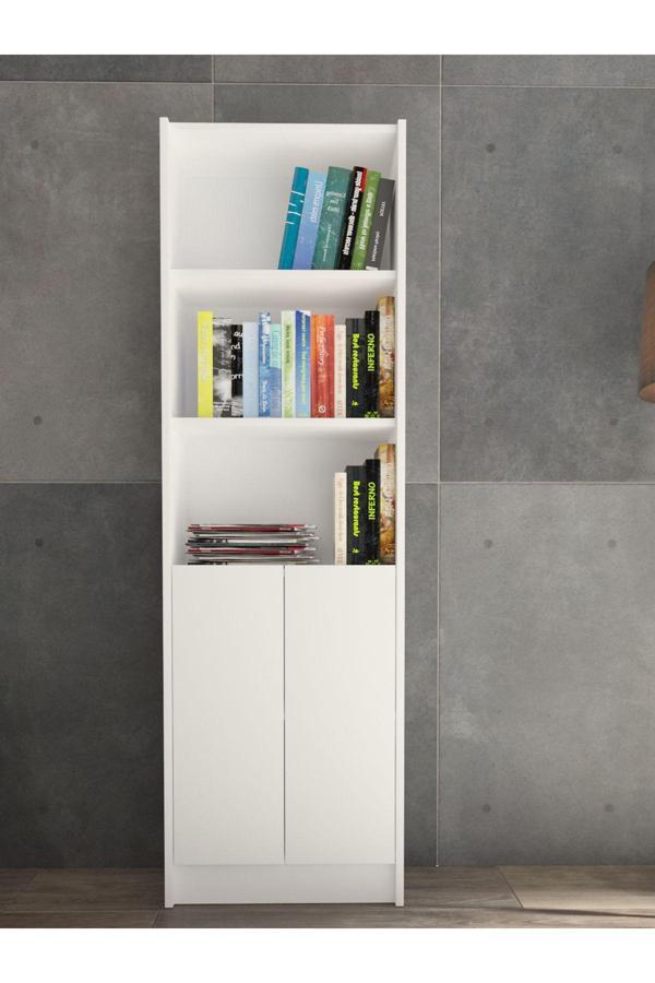Yeti Mobilya Flat56 Kitaplık 2 Kapaklı Kütüphane Beyaz - Image 1