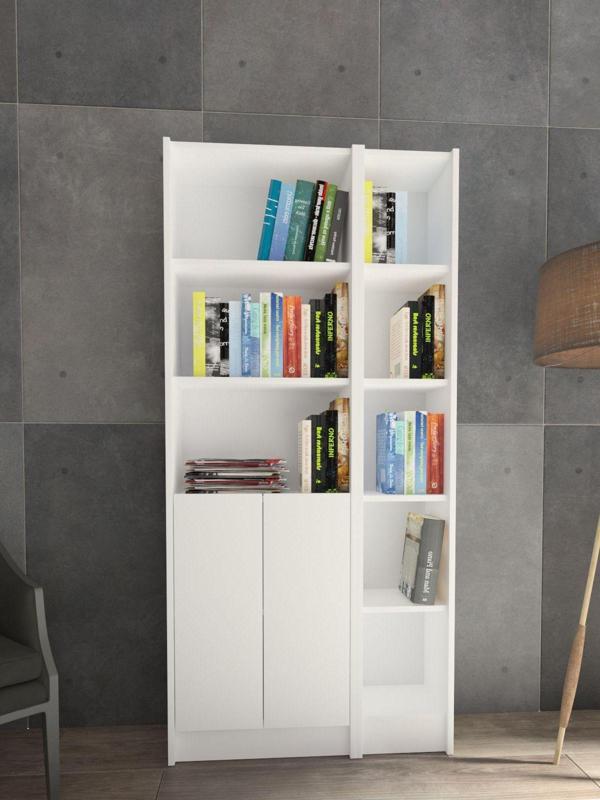 Yeti Mobilya Flat85 Kitaplık 2 Kapaklı Kütüphane Çok Amaçlı Dolap Beyaz - Image 1