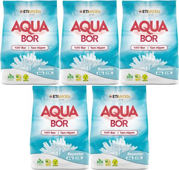 AquaBor Matik Toz Çamaşır Deterjanı 30KG (Beyazlar İçin) 200 Yıkama (5PK*6KG) - Image 1