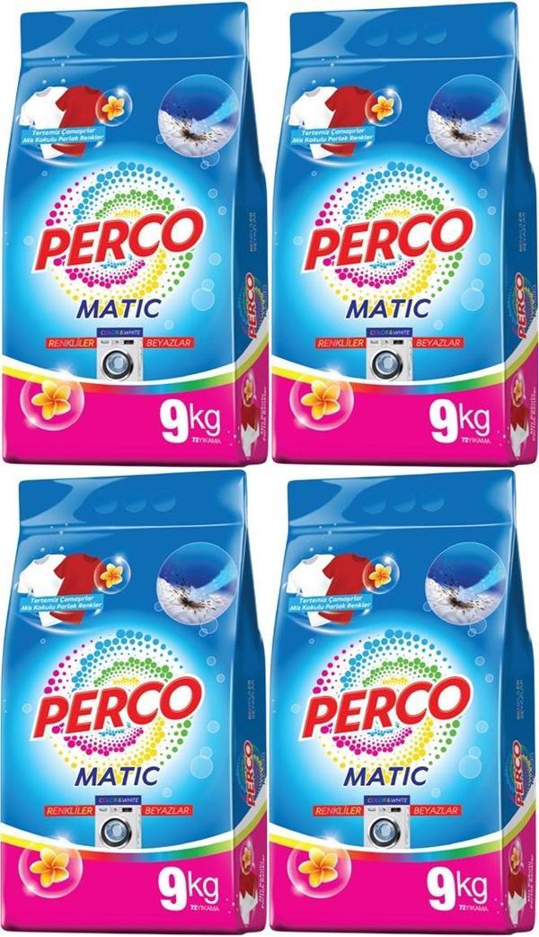 Perco Matik Toz Çamaşır Deterjanı 36KG Beyazlar ve Renkliler Tüm Çamaşırlar (288 Yıkama) (4PK*9KG) - Image 1