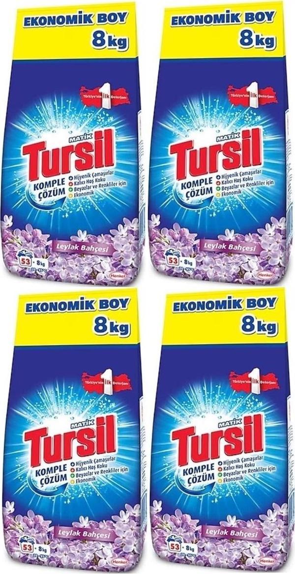 Tursil Matik Toz Çamaşır Deterjanı 32KG Leylak Bahçesi (212 Yıkama) Renkli/Beyazlar (4PK*8KG) - Image 1