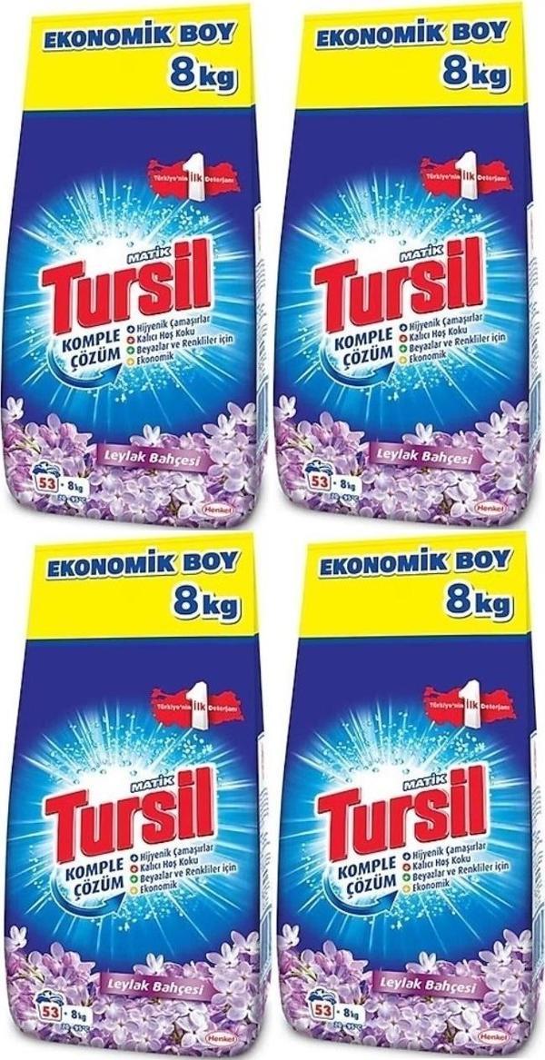 Tursil Matik Toz Çamaşır Deterjanı 32KG Leylak Bahçesi (212 Yıkama) Renkli/Beyazlar (4PK*8KG) - Image 1