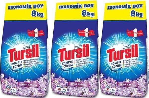 Tursil Matik Toz Çamaşır Deterjanı 24KG Leylak Bahçesi (159 Yıkama) Renkli/Beyazlar (3PK*8KG) - Image 1