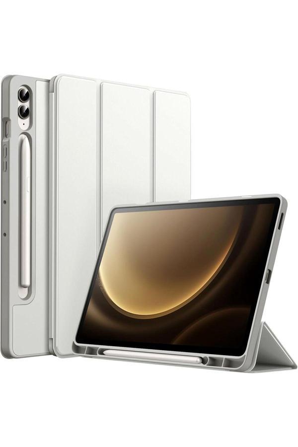 Samsung Galaxy Tab S9+ Fe Plus 12.4 Uyumlu Kılıf Uyku Modlu Pu Deri Arkası Silikon Kalem Bölmeli - Image 1
