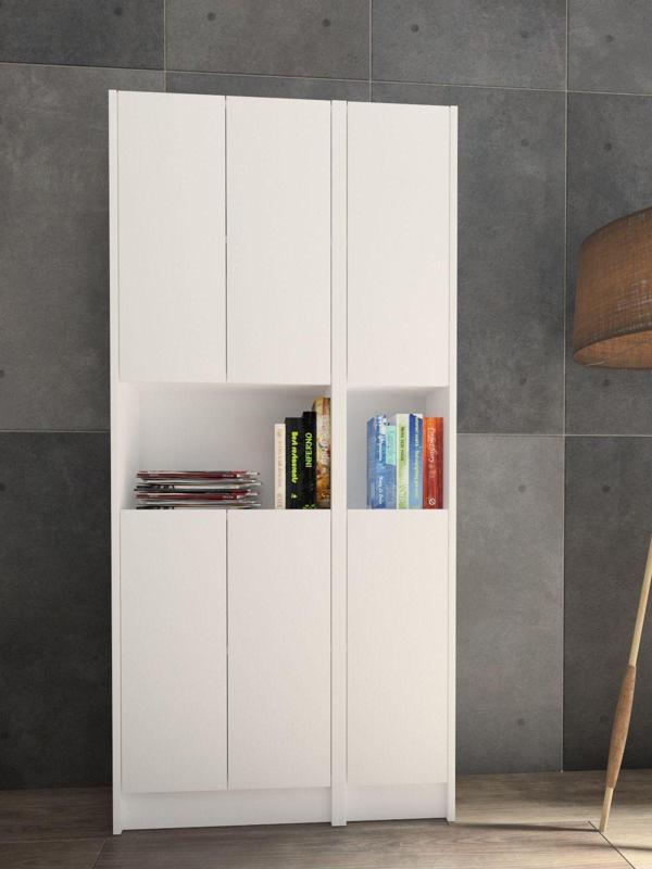 Yeti Mobilya Flat85 Kitaplık 6 Kapaklı Kütüphane Çok Amaçlı Dolap Beyaz - Image 1