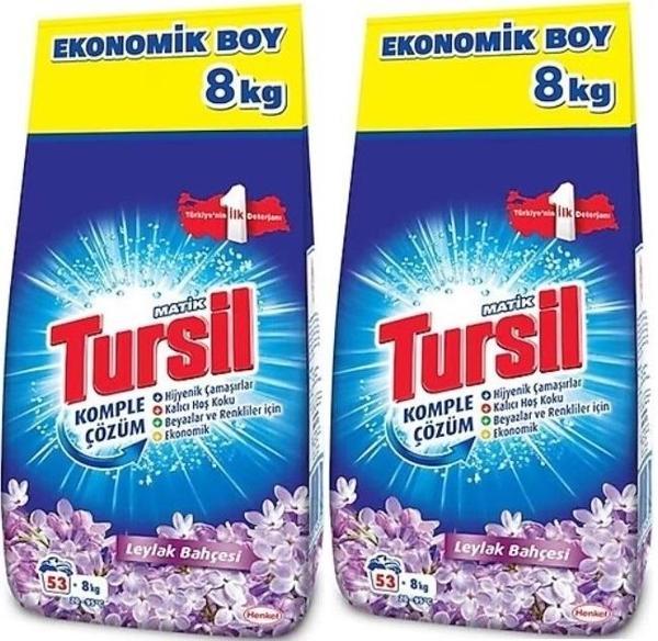 Tursil Matik Toz Çamaşır Deterjanı 16KG Leylak Bahçesi (106 Yıkama) Renkli/Beyazlar (2PK*8KG) - Image 1