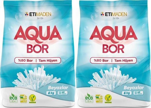 AquaBor Matik Toz Çamaşır Deterjanı 12KG (Beyazlar İçin) 80 Yıkama (2PK*6KG) - Image 1