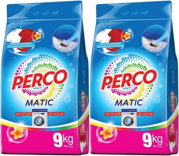 Perco Matik Toz Çamaşır Deterjanı 18KG Beyazlar ve Renkliler Tüm Çamaşırlar (144 Yıkama) (2PK*9KG) - Image 1