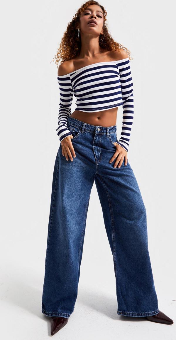 Kadın Koyu Mavi Renk 2w5-5 Süper Baggy Fit Bol Kesim Orta Bel %100 Koton Denim Jean - Image 1