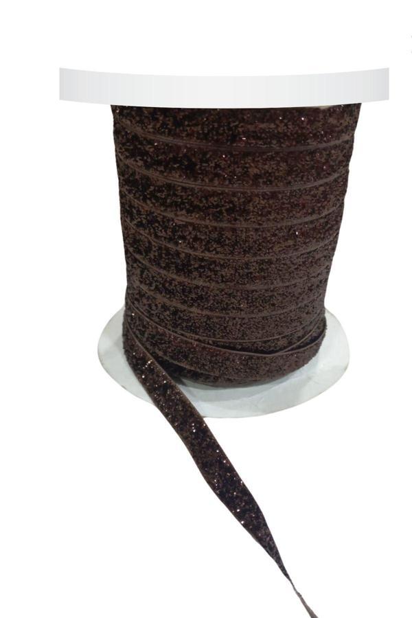 Kadife Kurdele Simli 1 cm Kahverengi 2 Metre - Image 1