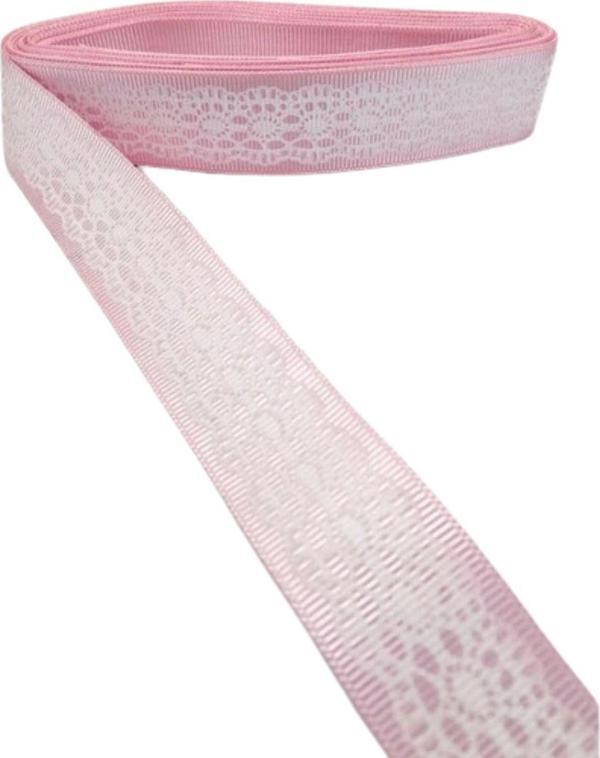 Tafta Dantel Görünümlü Kurdele Pembe 25 mm 5 Metre - Image 1