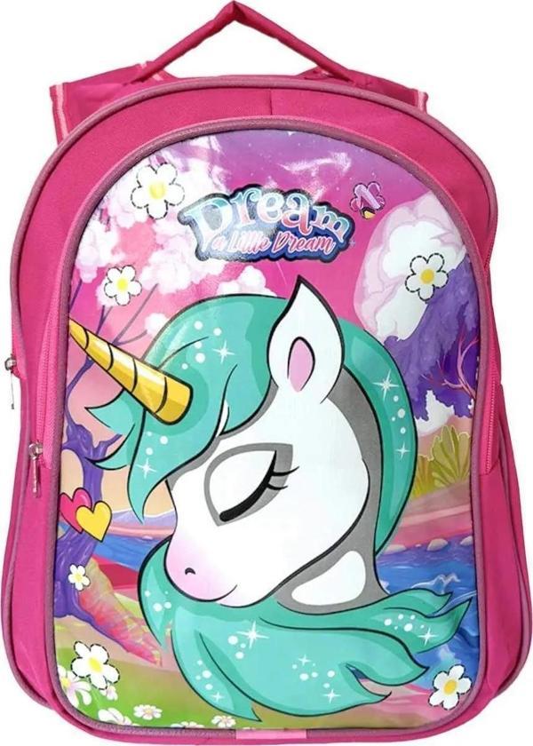 Kız Çocuk Pembe Tek Boynuzlu At Figürlü Ilkokul Anaokulu Beslenme Ve Okul Çantası Seti - Image 1