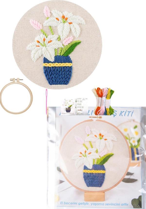 Nakış Kitleri Kasnaklı 13.5 X 18.8 cm Zambak - Image 1