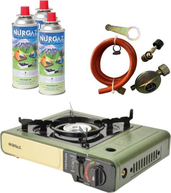 Tekli Portatif Ocak Tüp Girişli Haki+Dedantör Set+220Gr 3 Adet - Image 1