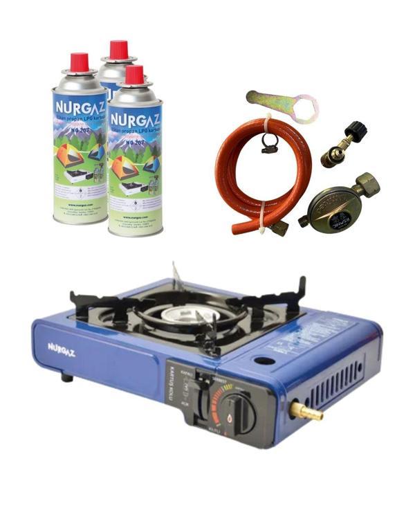 Tekli Portatif Ocak Tüp Girişli Mavi+Dedantör Set+220Gr 3 Adet - Image 1