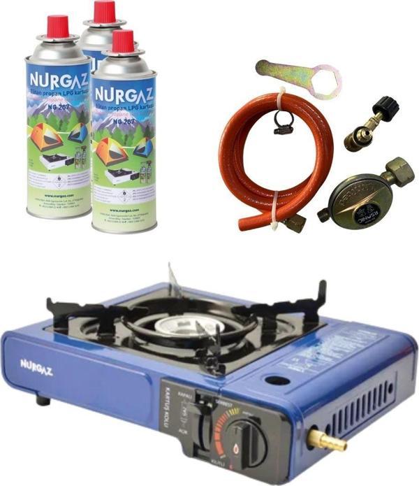 Tekli Portatif Ocak Tüp Girişli Mavi+Dedantör Set+220Gr 3 Adet - Image 1