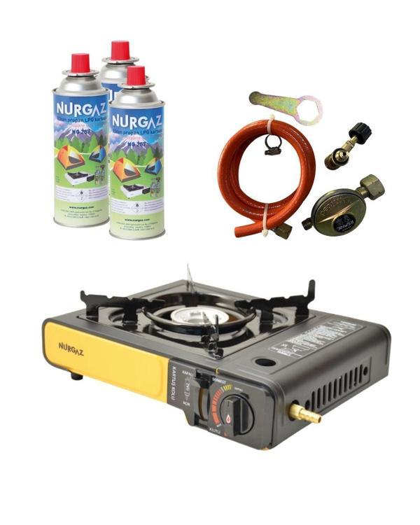 Tekli Portatif Ocak Tüp Girişli Siyah+Dedantör Set+220Gr 3 Adet - Image 1
