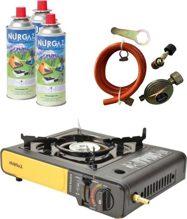 Tekli Portatif Ocak Tüp Girişli Siyah+Dedantör Set+220Gr 3 Adet - Image 1