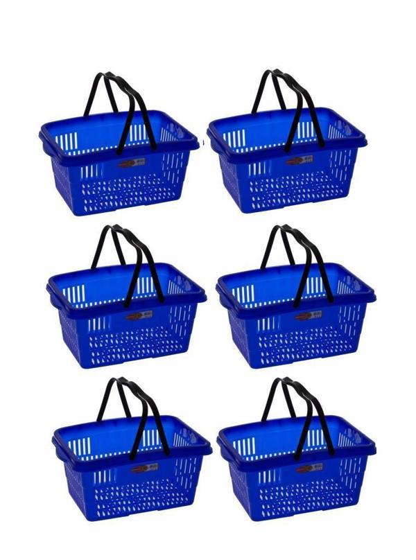 Omnipazar SY-2260 Çift Saplı Plastik Market Taşıma Sepeti Mavi 6 Adet  - Image 1