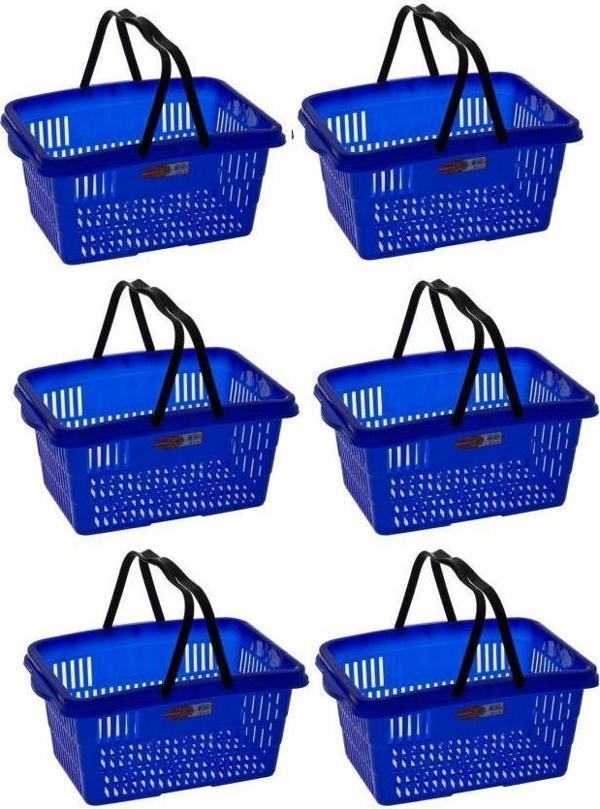 Omnipazar SY-2260 Çift Saplı Plastik Market Taşıma Sepeti Mavi 6 Adet  - Image 1