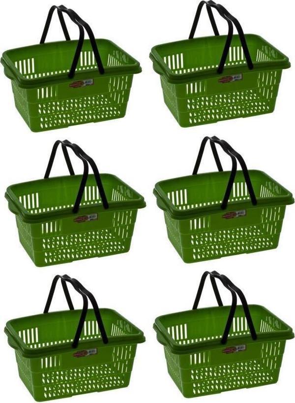 Omnipazar SY-2260 Çift Saplı Plastik Market Taşıma Sepeti Yeşil 6 Adet  - Image 1