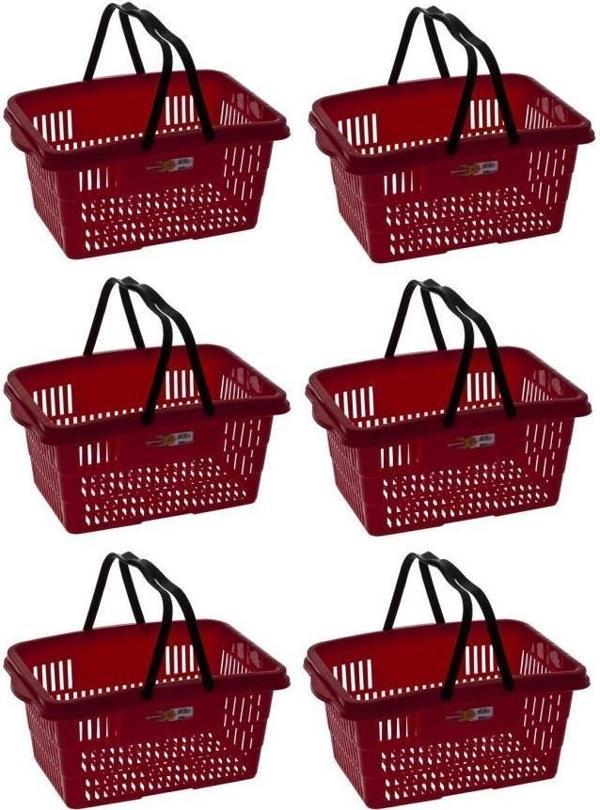Omnipazar SY-2260 Çift Saplı Plastik Market Taşıma Sepeti Kırmızı 6 Adet  - Image 1
