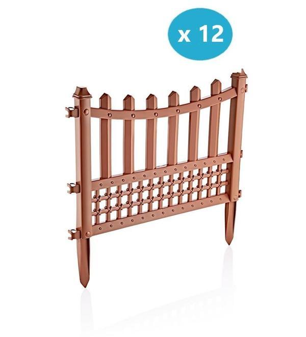 Omnipazar SY-5998 Elite Plastik Dekoratif Bahçe Çiti 12'li Set 60x55 cm Kahverengi - Image 1