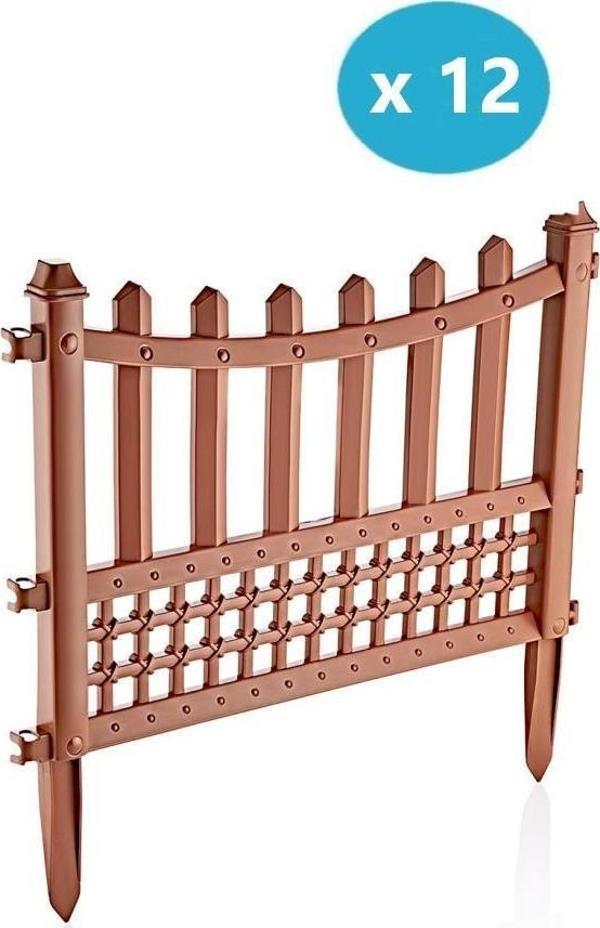 Omnipazar SY-5998 Elite Plastik Dekoratif Bahçe Çiti 12'li Set 60x55 cm Kahverengi - Image 1
