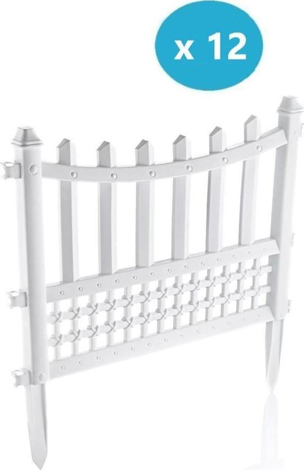 Omnipazar SY-5998 Elite Plastik Dekoratif Bahçe Çiti 12'li Set 60x55 cm Beyaz - Image 1