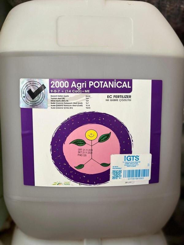 2000 Tarım 2000 Agri Potanical 9-0-7 Sıvı Nk Gübre 20 Litre - Image 1
