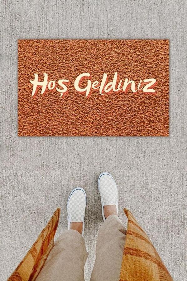 Dijital Baskı Dekoratif Hoş Geldiniz Kahverengi Kapı Önü Paspası K-1231 - Image 1