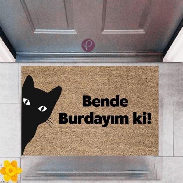 Kapı Önü Paspası Dekoratif Dijital Baskı Bende Burdayım ki P-2412 - Image 1