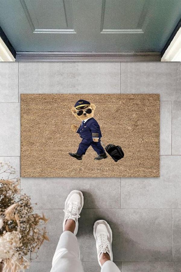 Bej Kapı Önü Paspası Pilot Ayıcık Desen  K-3324 - Image 1