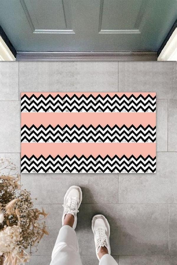 Dijital Baskı Siyah-Pembe Zigzag Kapı Paspası K-3084 - Image 1