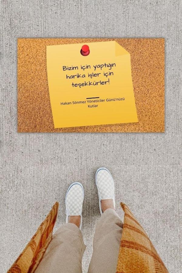 Dijital Baskı Dekoratif Not Kahverengi Kapı Önü Paspası K-1272 - Image 1