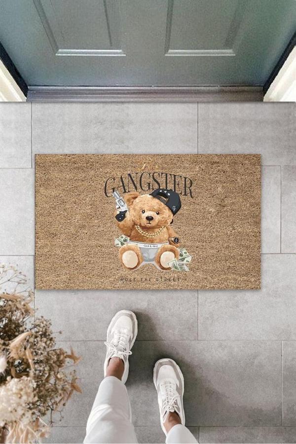 Dijital Gangster Ayıcık Bej Kapı Paspası Dış Mekan Paspas K-3193 - Image 1