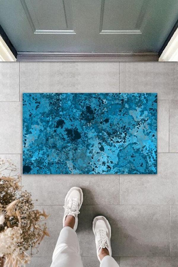 Dekoratif Dijital Baskı Mavi Batik Dış Mekan Paspas K-2095 - Image 1