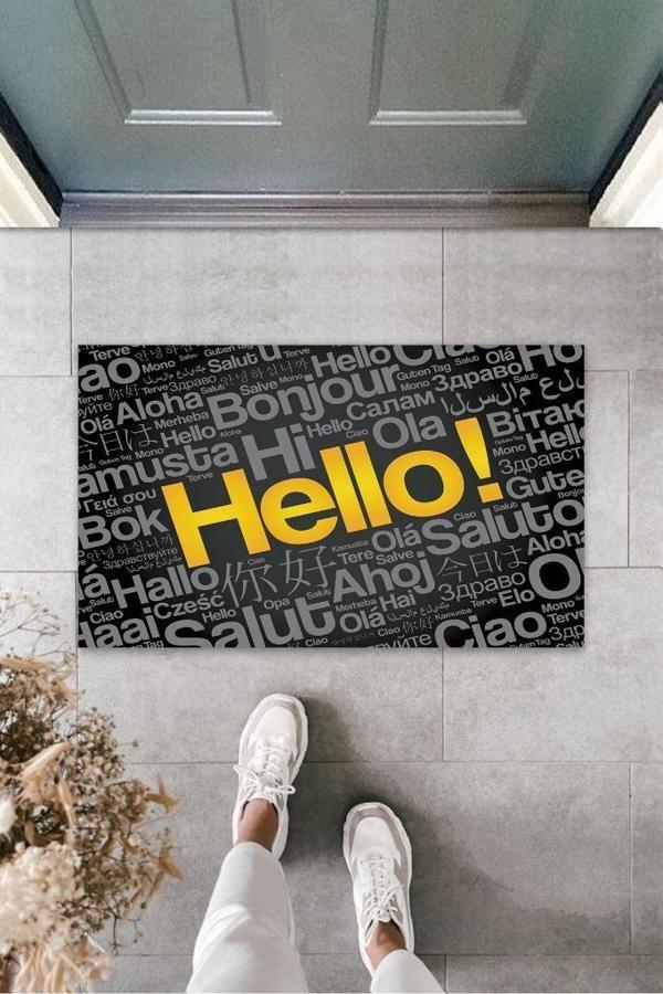 Siyah Kapı Önü Paspası Hello Desen  K-3265 - Image 1