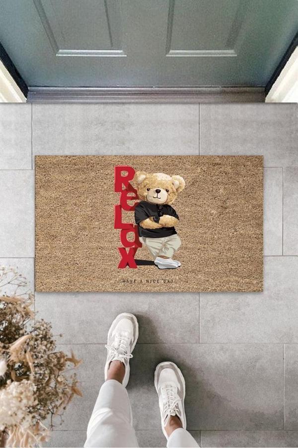 Dijital Relax Ayıcık Bej Kapı Paspası Dış Mekan Paspas K-3192 - Image 1